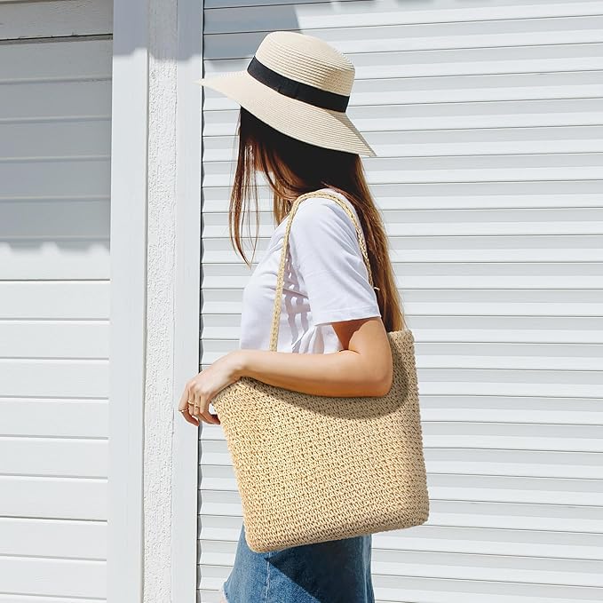 Trifabricy Beach Bags for Women, Large Beach Bag, Woven Straw Tote Bags Waterproof, Weaving Swim Shopping Travel Bag