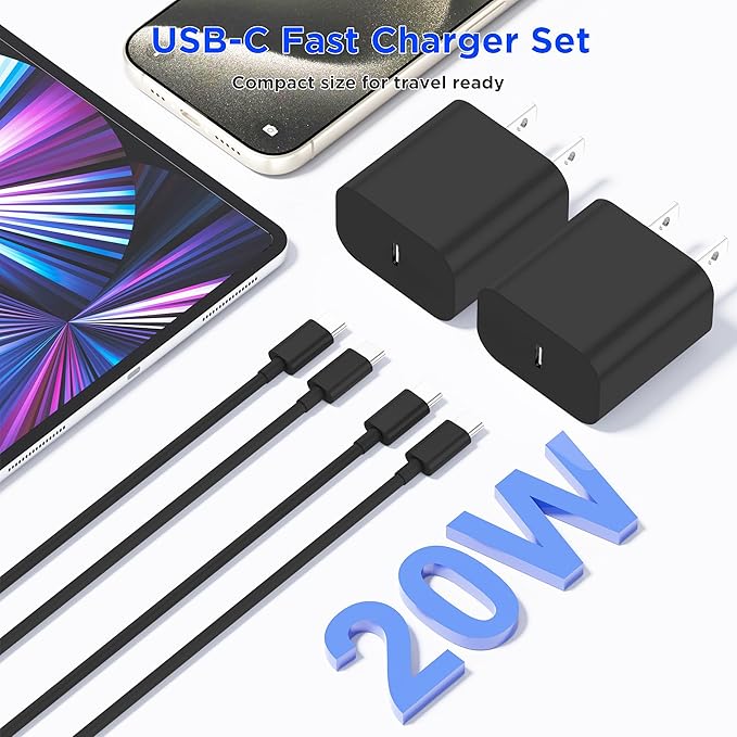iPhone 17 16 15 Charger Fast Charging,2Pack 20W Apple iPad USB C Wall Chrager Block with 6FT USB C to C Cable for iPhone 17/Pro/Pro Max/17 Air/ 16/16 Pro/16 Pro Max/15/Plus/Pro/Pro Max (Black)