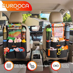 SURDOCA Upgraded Car Organizer with 11-inch Tablet Holder, 8 Pockets, Car Seat Protector for Road Trips - Car Storage and Organizers for Kids, Grey 2PC