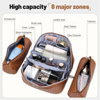BOYATU Travel Makeup Bag Cosmetic Bags for Women: Large Capacity 3 Pcs Set Make up Bag with Compartments - Waterproof Vegan Leather Toiletry Organizer Bags with Handle (L53Brown)