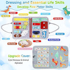 Esjay Toddler Busy Board Montessori Toys for Boys Girls, Sensory Book Educational Activities for Learning Fine Motor Skills, Birthday Gifts for Toddlers, Travel Toys for Airplane Car,Grey Dinosaur
