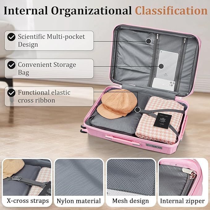 4 Piece Luggage Set, Hardside Expandable Lightweight Suitcase with 360° Mute Spinner Wheels Luggage Sets, TSA Lock, 14/20/24/28 Inch Travel Luggage for Men, Women and Girls (Pink 2)
