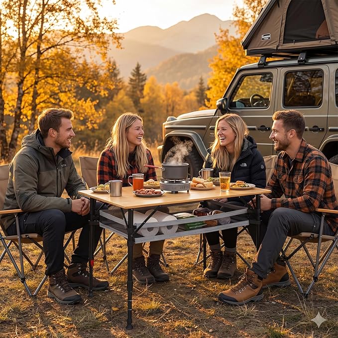Join Nature 39.4'' Large Bamboo Camping Table, Adjustable Height Folding Outdoor Table with Aluminum Frame, Portable Camp Table with Carry Bag for Camping, RV, Picnic & Tailgating