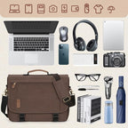 RAINSMORE Messenger Bag for Men 17-17.3 Inch Laptop Bag Water-resistant Canvas Computer Shoulder Bag Office Work Briefcase Large Casual Satchel Bags for Men Bookbag for College, Coffee