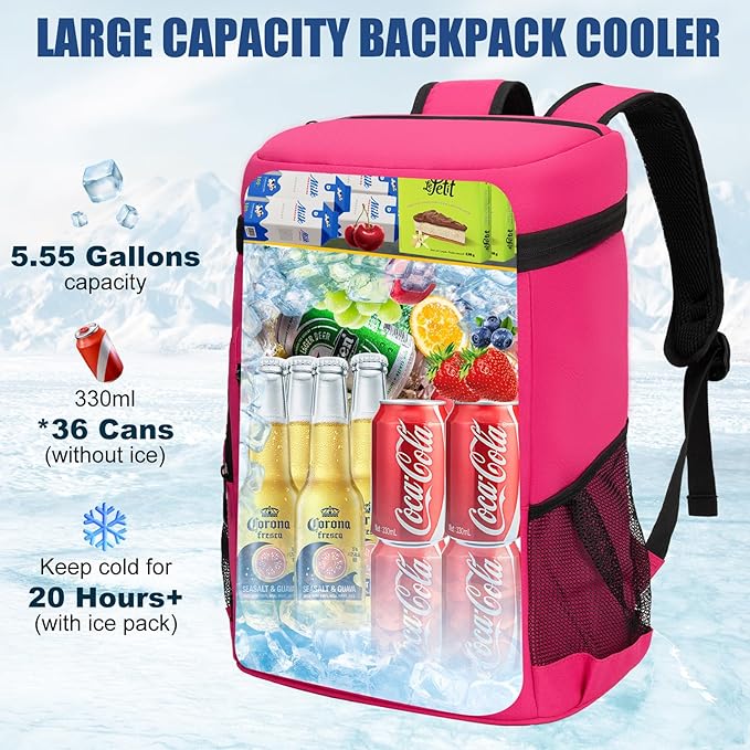 Backpack Cooler Insulated Leak Proof, Lightweight Soft Sided Cooler Backpack for Men Women, Waterproof Beach Cooler Bag Lunch Backpack for Camping Hiking Picnic Fishing Travel Outdoor