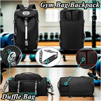 Gym Duffle Bag Backpack with Shoe Compartment,4 ways Travel Backpack for Women and Men,Multi-Functional Weekender bag with Waterproof Layer&Laptop Compartment for Fitness, Travel,Camping