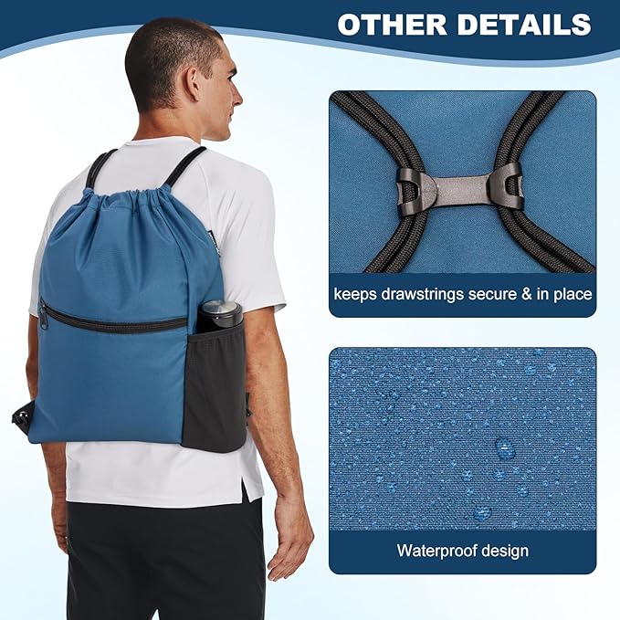 HOLYLUCK Men & Women Outdoor Sport Gym Sack Waterproof Drawstring Backpack Bag (Standard with drawstring, Cyan Blue)