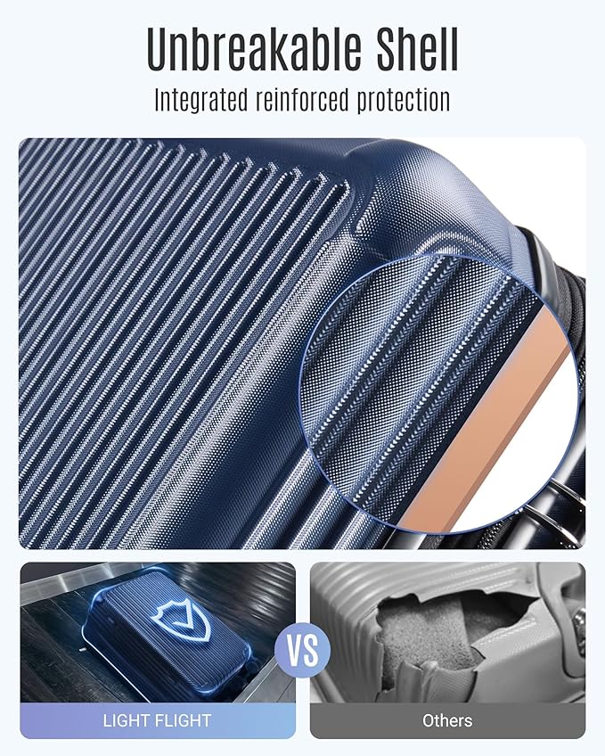 LIGHT FLIGHT Carry On Luggage 22x14x9 Airline Approved, Durable Hard Shell Carry On Suitcases with Wheels, Expandable Hardside Lightweight Travel Luggage with TSA Lock 20 Inch Carry on, Dark Blue