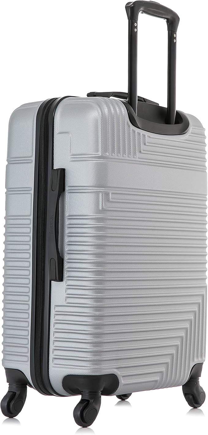 InUSA RESILIENCE Luggage with Spinner Wheels | Durable Lightweight Hardside Suitcase, Spacious Travel Bag with Handle and Trolley | 24-Inch Medium Checked Luggage | Silver