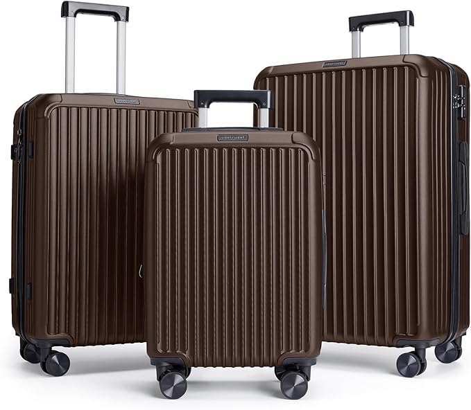 LIGHT FLIGHT Luggage Sets, Durable Hard Shell 3 Piece Set Suitcase with Spinner Wheels, Hardside Lightweight Luggage set with TSA Lock, Large Travel Luggage Set (20" 24" 28"),Coffee Brown
