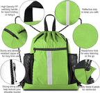 BeeGreen Cinch Bag Backpack String Gym Sackpack with Shoe Compartment and Two Side Mesh Pockets Large Lightweight Portable Sport Drawstring Sack