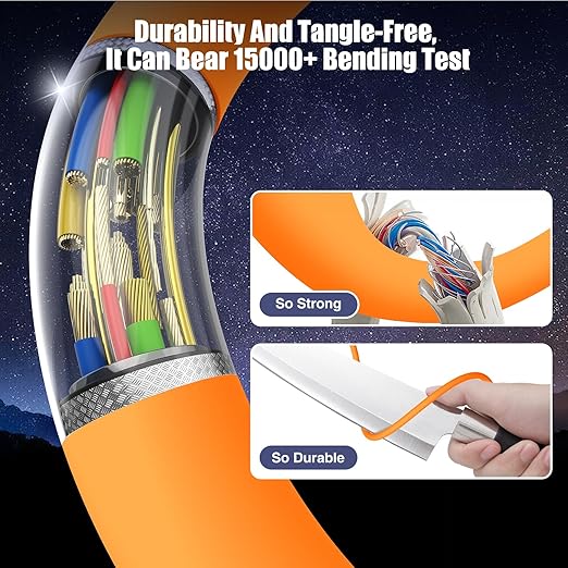 3-Pack Orange [3.3FT+6.6FT+10FT] 60W USB C to USB C Cable, Type C Fast Charging Cable for iPhone Air 17 16e 16 15 Pro Plus Pro Max，for Galaxy S25, for iPad Pro/Air/mini, for MacBook Pro/Air and More