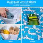 Beach Bag and Pool Bag Has Cooler Pocket, 7 Pockets Total, Zip Top. Family Size Waterproof Beach Tote