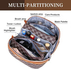 BOYATU Travel Makeup Bag Organizer Cosmetic Bag: 3 Pcs Set Make up Bags for Women with Handle - Waterproof Vegan Leather Toiletry Bags Travel Essentials Pouch with Compartments (H-01-Brown)