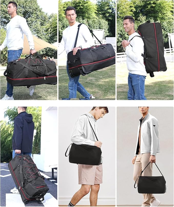 Rolling Duffle Bag with Wheels,110L/140L Expandable Soft-Sided Foldable Duffle Bag with 2 Rubber Wheels,Packable 32” Rolling Carry-On with Multi-Pockets & Compartments