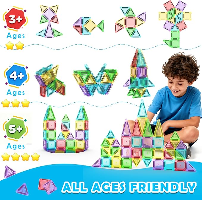 Mini Magnetic Tiles Travel Set with Case 30pcs, Mini Travel Magnet Tiles, Portable Travel Size Magnetic Tiles for Kids Ages 3-5 4-8 Boys Girls, STEM Magnet Toys for Outdoor, Kids Gift