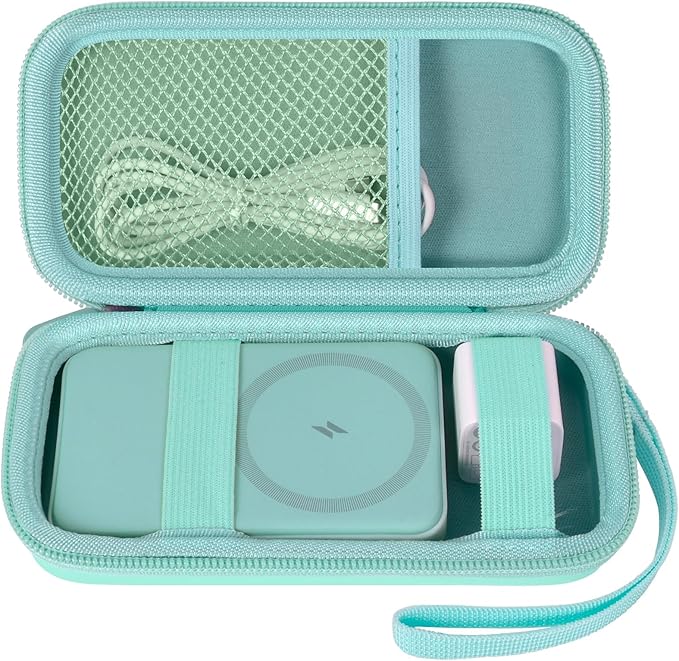 casmilee Case for Anker Magnetic Battery 10,000mAh Foldable Wireless Portable Charger, 633/622/621/321 5,000mAh Power Bank (MagGo) Holder, Storage for Baseus Power Delivery -Case Only (Green, Medium)