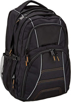 Amazon Basics Padded Laptop Backpack with Water Bottle Pockets, Travel Work Bag with Compartments, Fits Up to 17-Inch Laptops, Black
