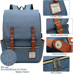 Mancio Slim Vintage Laptop Backpack For women,Men For Travel, College, Dayparks, Fits up to 15.6Inch Notebook in Blue