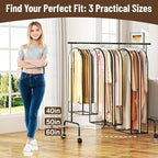 Garment Bags for Hanging Clothes 50” Long, Ultra Clear Suit Bags for Closet Storage, Moving Organization, Travel Covers with 10" Gussets for Coat, Dress, Shirt and Sweater - 2 PCS