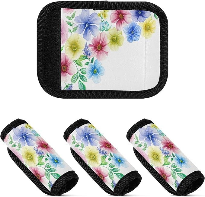 2 Pack Flowers Luggage Handle Wrap, Detachable Luggage Tag, Neoprene Suitcase Wrap with Comfort Grip & Bright Identifier for Suitcase, Travel Bag, Sports Bag