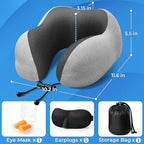 ExploreBliss Travel Pillow, Travel Pillows for Sleeping Airplane, Neck Pillow Airplane, Memory Foam Neck Pillow Set with Eye Mask, Earplugs and Storage Bag -Light Grey