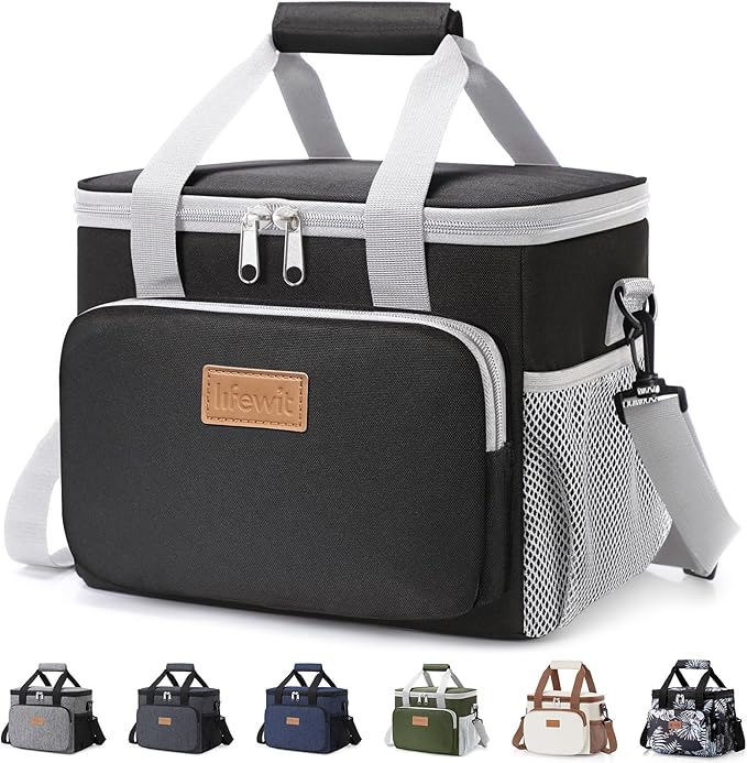 Lifewit Medium Lunch Bag, Insulated Lunch Box, Soft Cooler Cooling Tote for Adult Men Women, Gray and Black 12-Can (9L)