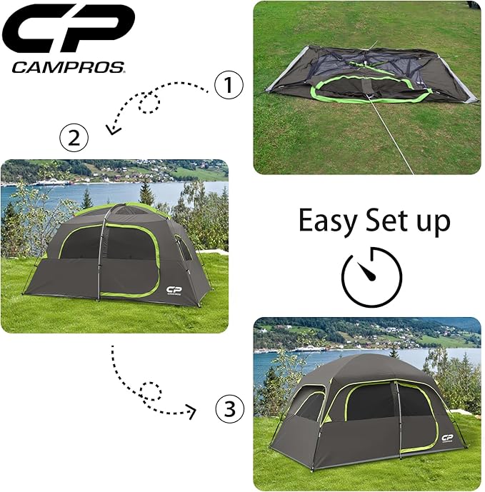 CAMPROS CP Upgraded 6/8 Person Camping Tents, Waterproof Windproof Family Tent with Larger Mesh Windows & Door, Double Layer, Easy Set Up, All-Season Dome Tent with Top Rainfly & Carry Bag