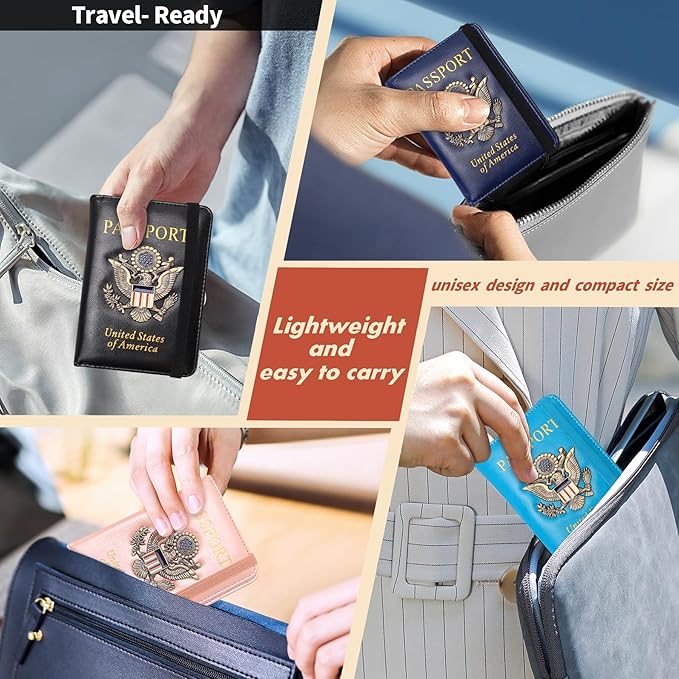 Passport Holder Cover Travel Wallet RFID Blocking Passport Wallets Family Organization Personalized Wallet Case for Men and Women Travel Must Haves(Rose gold)