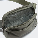 Pander Everywhere Belt Bag for Women, 5 Zipper Pockets Nylon Crossbody Fanny Pack Purse (Grey Sage).