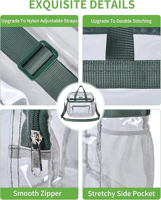 MAY TREE Clear Bag for Stadium Events 12×6×12 Clear Tote Lunch Bag with Reinforced Straps for Work, Sporting Events and Gym, Green