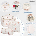 honitty Makeup Bag,Quilted Cosmetic Bag,Large Floral Make Up Bag for Women,Cotton Makeup Bag Set,Flower Travel Toiletry Bag