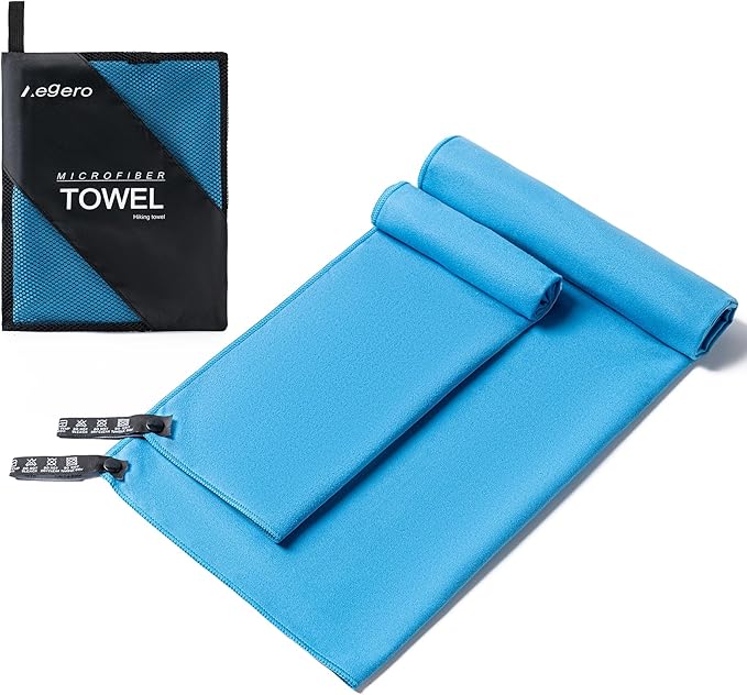 Aegero Camping Towel,2 Pack Microfiber Travel Sports Towel,Quick Dry-Super Absorbent-Ultra Compact-Ultra Soft- Lightweight.Suitable for Gym,Yoga,Trip,Beach, Shower, Backpacking,Pool(Blue)