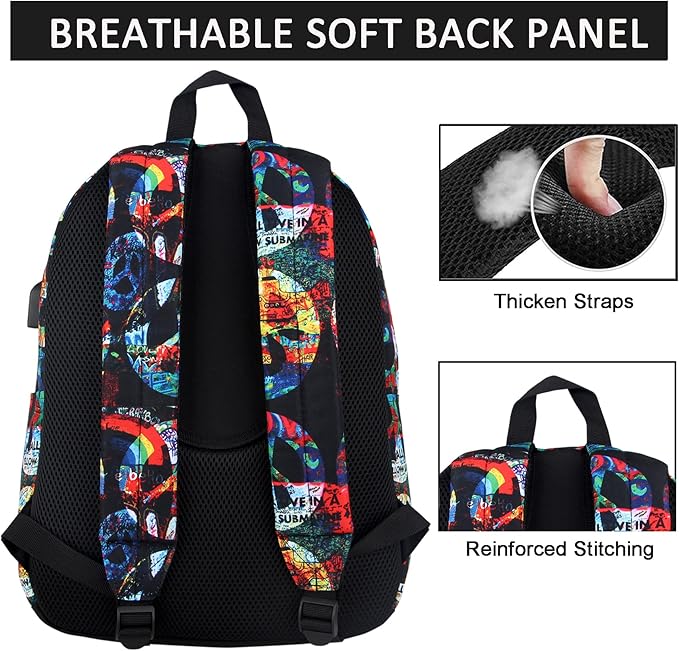 SUPACOOL Casual Laptop Backpack for Men and Women, School Backpack for Boys and Girls, College Bookbag, USB Charging Port, Lightweight Back Pack(Peace)