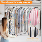 Dntorx 4 Pack Full Clear Garment Bags with Side Zipper, 40&60" Clothes Covers with 10" Gusset, Transparent Hanging Suit & Coat Covers for Closet Storage, Jackets, Dresses, Windbreakers