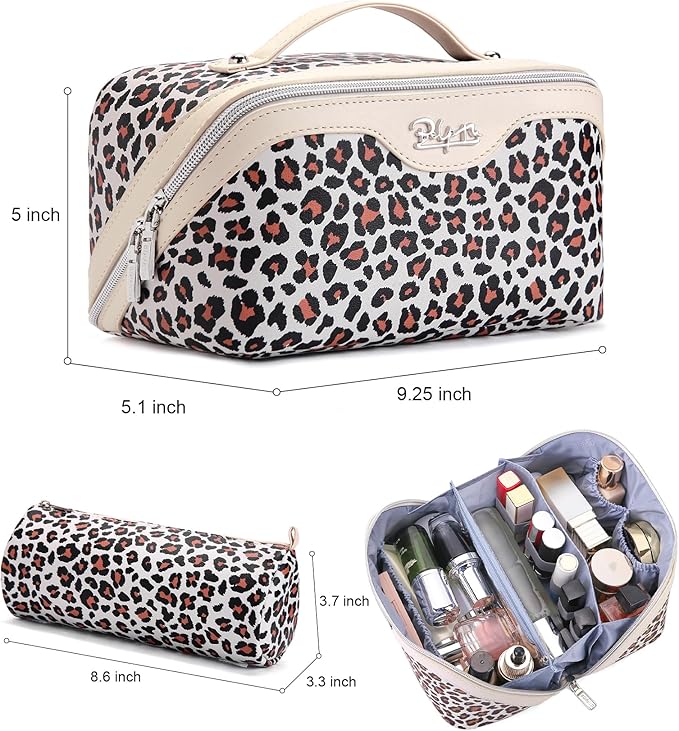 BOYATU Travel Makeup Bags Cosmetic Organizer Bag: 3 Pcs Set Large Capacity Make up Bag with Compartments - Waterproof Leather Toiletry Bags with Handle for Women (B-White)
