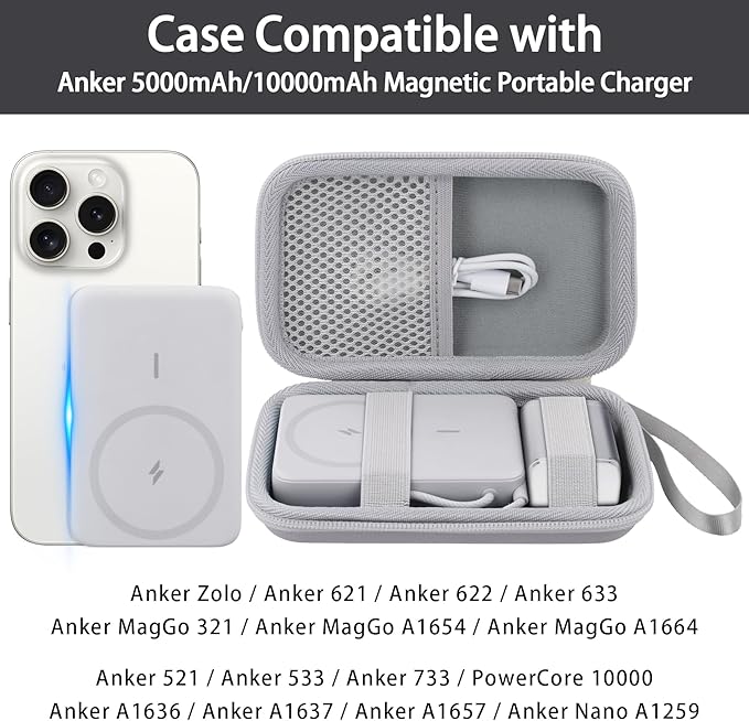 co2CREA Case for Anker Zolo Magnetic Power Bank Wireless Portable Charger, Hard Travel Case Compatible with Anker 5,000mAh / 10,000mAh Magsafe Battery Pack (White Case)