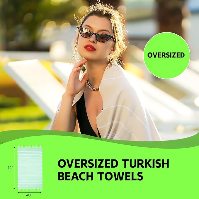 HAVLULAND Pack of 6 Beach Towels,%100 Cotton, Turkish Bath Towel Set, Lightweight, Quick-Dry, Super Absorbent |Extra Large 72 x 40''| Sand Free, Turkish Beach Towel, Oversized & Compact Travel Towels