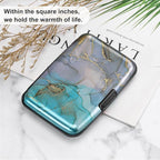 ELFISH Mini RFID Aluminum Wallet Credit Cards Holder Business Card Case Metal ID Case for Men Women（Blue Purple Marble