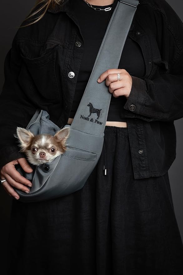 Noah & Paw Dog Sling Carrier for Small Dogs 3-10lb, Dog Sling for Small Dogs and Cats, Dog Carrier with Adjustable Padded Strap, Premium Twill, Lined with Fur, Double Safety Feature, Machine Washable