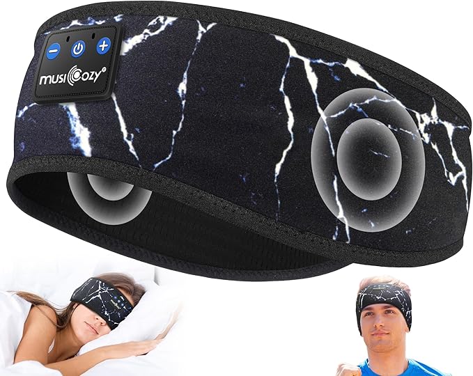 MUSICOZY Sleep Headphones Bluetooth 5.4 Headband, Wireless Earphones Music Sleep Earbuds Sleeping Eye Mask with HD Stereo Speakers for Workout Running Travel Yoga, Ideal Gifts (Marbling Black)