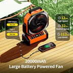 Socool Camping Fan with Light, 20000mAh Rechargeable Battery Fan with Remote, 112Hrs & 8 Speeds, Digital Display, Timer, Auto Oscillation, 270° Pivot & Hook for Outdoor Tent, Hurricane, Power Outage
