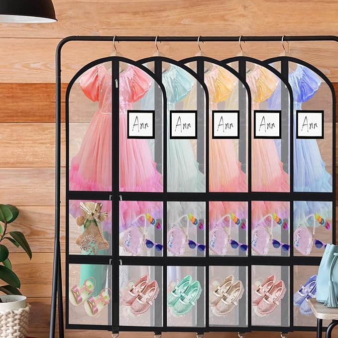 Woanger 6 Pcs Garment Bags for Dance Costumes Clear PVC with Zippers Garment Bag with Pockets Dance Costume Organizer Carrier for Storage Cover for Adult(Transparent,20'' X 40'')