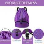 JELUTAR Drawstring Backpack Gym Bag with Shoes Compartment for Soccer, Basketball, Swim, Water-Resistant String Backpack Beach Cinch for Women Men, Purple