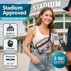 Veckle Clear Fanny Pack Stadium Approved - Plus Size 35-51 Inch Adjustable Strap Transparent Belt Bag for Women Men Fits 7.5" Smartphone, Clear Bag for Stadium Events Sports Concerts, 2-Pack Black