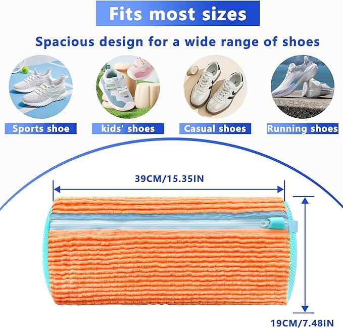2Pcs Reusable Shoe Washing Machine Bag for Washer and Dryer:Free Up Hands, Prevent Deformation,shoe bag with Zipper Protection Design, Use for all Shoes,Sports Shoes(Yellow) (A-Orange)