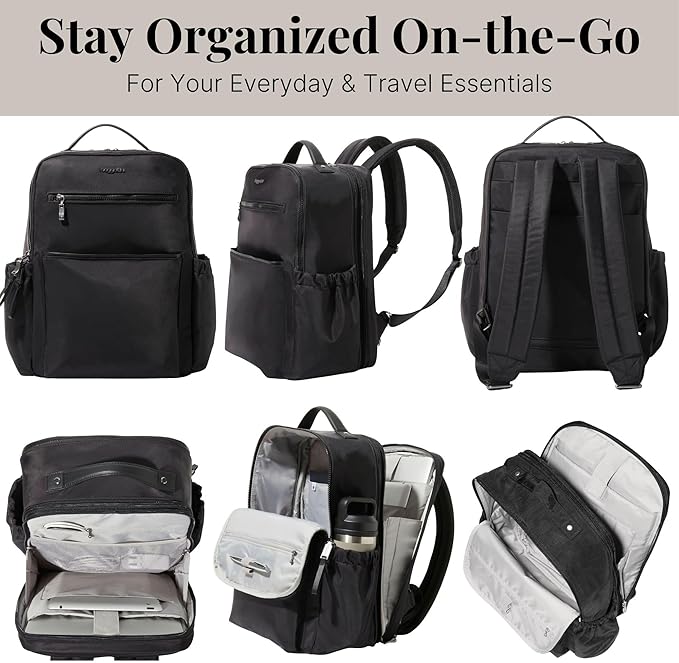 Baggallini Tribeca Expandable Laptop Backpack - 15"x11" Lightweight RFID Computer Bag for Work & Travel with Luggage Sleeve