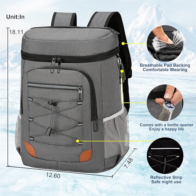 Backpack Cooler Insulated Leak Proof, Lightweight Soft Sided Cooler Backpack for Men Women, Waterproof Beach Cooler Bag Lunch Backpack for Camping Hiking Picnic Fishing Travel Outdoor