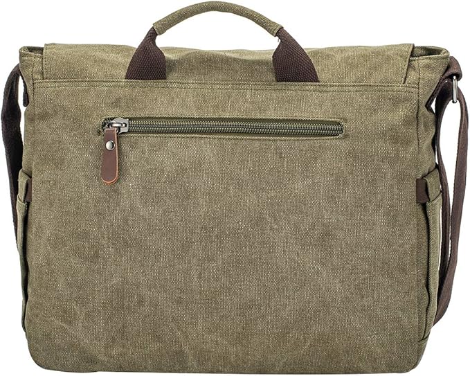 Vintage Genuine Leather Waxed Canvas Briefcase Large Satchel Shoulder Bag Rugged Computer 15.6" Laptop Bag