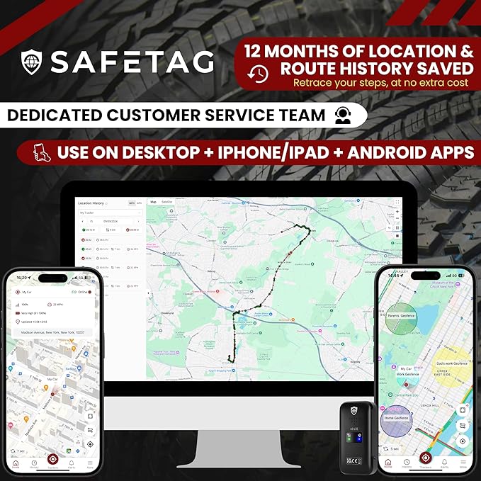 SafeTag Mini 4G - 4G LTE Rechargeable Mini GPS Tracker, Car, Van, Motorbike etc. 34-205 Countries, Real Time Tracking and Notifications, 7 Day Free Trial - Sim Included, 12 Month Warranty